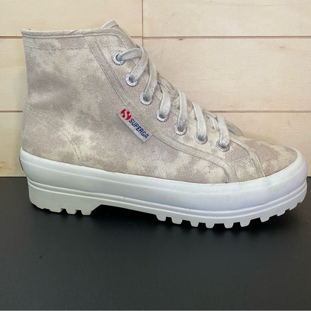 Superga Alpina Print Hi Top Women's Size 6 Shoes EU36 Cream Canvas Sneakers